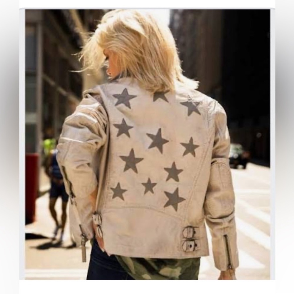 Free People X Mauritius Christy Star Rainbow leather moto jacket Small 6 Bomber - Picture 7 of 10